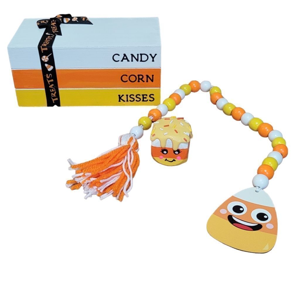 Candy corn Halloween tiered tray decor
